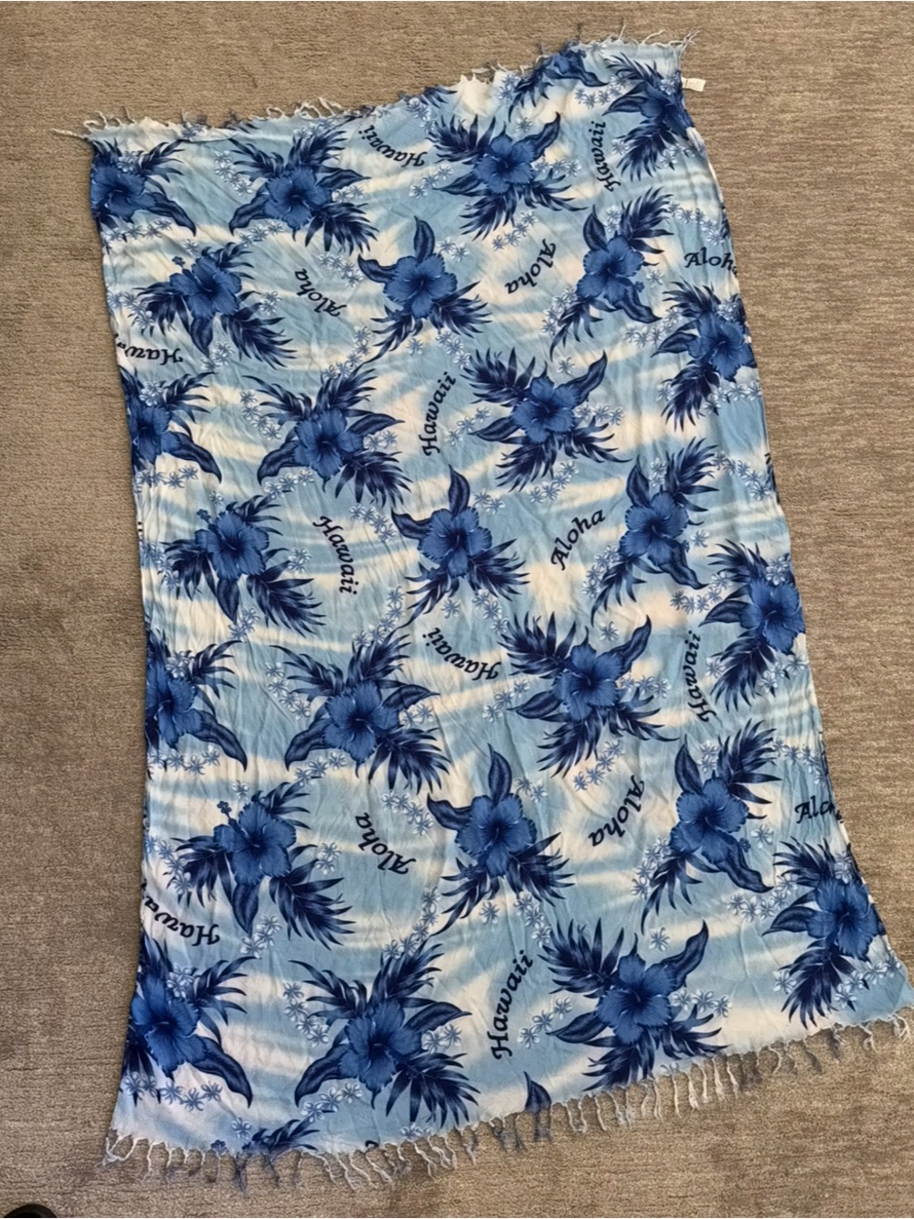 Vintage Hawaii Aloha Blue Hibiscus Floral Rayon Sarong Pareo Swim Cover Up - Picture 2 of 5